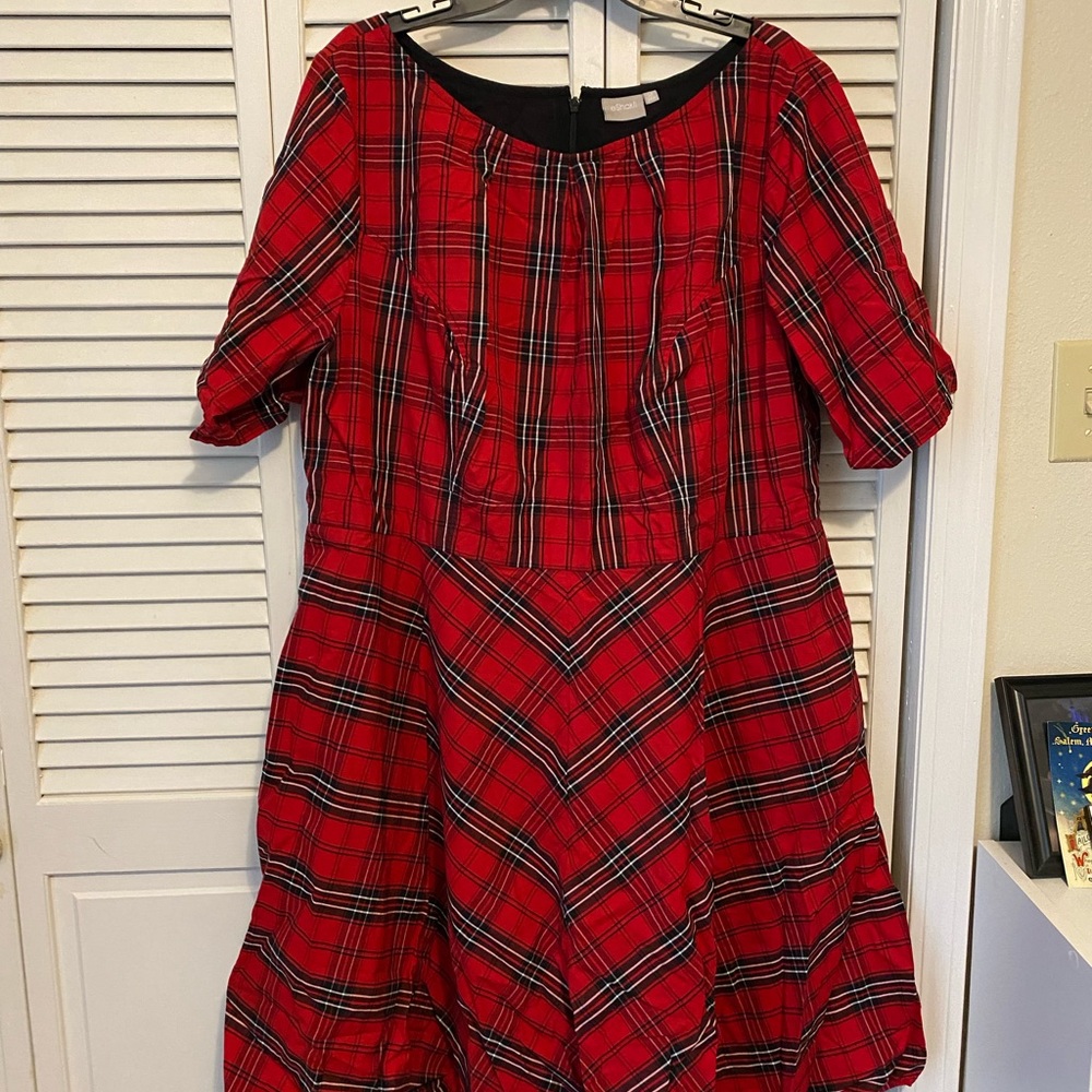 eShakti Size 3X/24 Red Plaid 3/4 Sleeve Dress